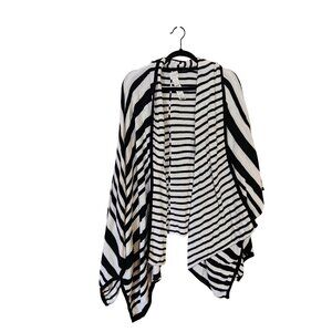 Chicos Black & White Striped Poncho Cardigan OS Knit